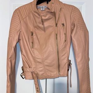 Celebrity Pink Faux Leather Moto Jacket